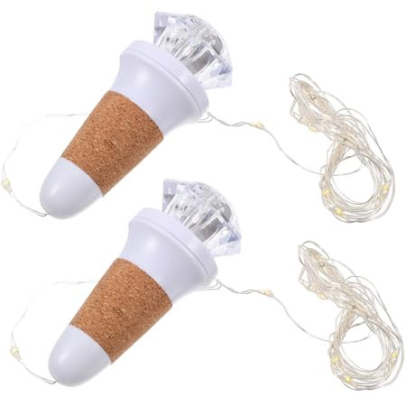 BUGUUYO USB Rechargeable Diamond Led Light String 15 Warm White and 1 Color-Changing Slow Flashing Lights Wine Bottle Cork Party Festival 2pcs Set