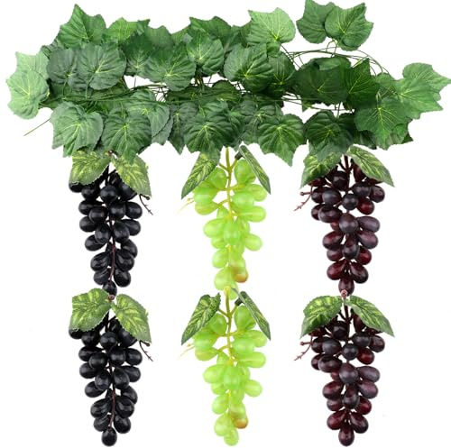 ginojex Artificial Grapes 6 Bunches with 3 Strands Fake Grape Vines Hanging Plant Leaves for Wedding Garden Home Party Wine Rack Decor