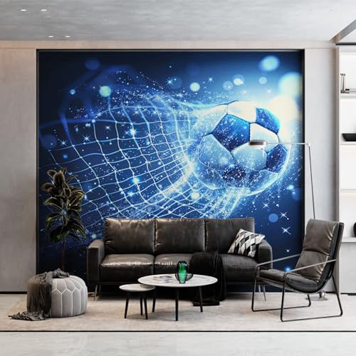 Wall Mural Blue Wallpaper Sports Theme Football Geometry Stripes Photo Wall, Art Murals Living Room Bedroom Tv Office Restaurant Murals Home Decoration 350 x 256 cm (WxH) Mural