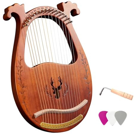 harfe instrument C-Tonart 16-saitige Hölzerne Lyra-Harfe Resonanzkasten Saiteninstrumente Mit Stimmschlüssel Saiten Musikgeschenke(16 Coffee)