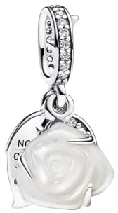 Roses blanches en fleurs Charmes pour Bracelets Charms de Perles ajourées en Argent Sterling 925, charmes pour Bracelets et Colliers pour Femmes