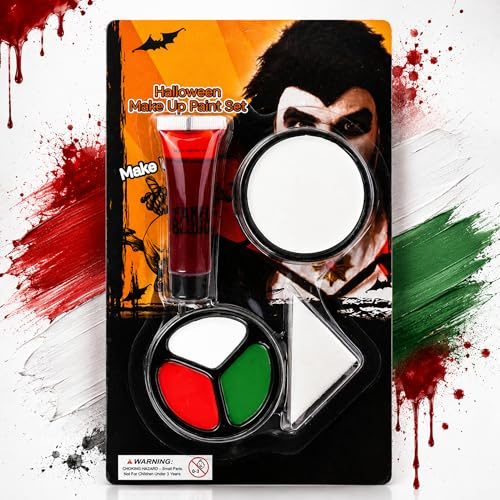 Halloween Schminke set Weiß Grün Rot, Gesichtsfarbe, Spezialeffekt Make up Set, SFX Schminke Kit, Halloween Kunstblut Set Für Halloween, Karnevals schminke, Ungiftig Wasserfest Langanhaltend