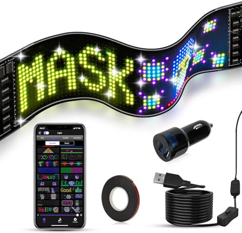 LED Anzeigetafel Auto 37 × 9 cm Anzeige, Devil Eyes LED-Augen für Lkw, Programmierbare Leuchtschild mit Bluetooth-App-Steuerung und Flexible USB 5V, Laufschrift