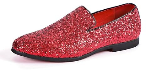 Ninepointninetynine Mocassini da uomo a punta in pelle PU lucida scarpe da fumo, comode, leggere, antiscivolo, per passeggiate e balli studenteschi, Rosso, 42 1/3 EU