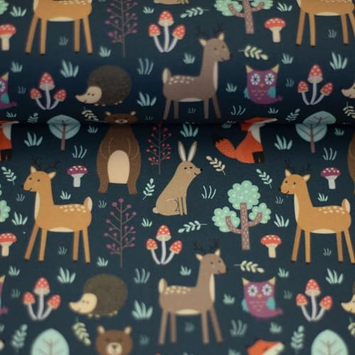 Baumwollstoff BODO | Waldtiere | Ökotex | Meterware | ab 50x147cm | 3 Farben (jeansblau)