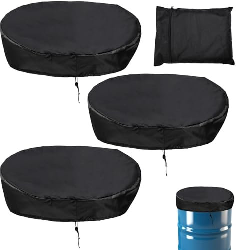 3pcs 55 Gallon Drum Cover, Waterproof Trash Can Covers Outdoor Stretchable 55 Gallon Barrel Lid Oxford Fabric with PU Coating Rain Barrel Cover with Drawstring