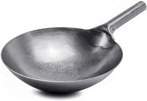 Wok in acciaio al carbonio, Wok tradizionale martellato a mano, per pentole antiaderenti cinesi tradizionali nei ristoranti per famiglie,30CM