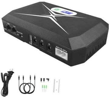 Mini UPS para enrutador WiFi/módem/decodificador. Batería de 10400 mAh. Soporta routers de 9 V/12 V-1 A/1.5 A/2 A. Carga de puerto USB de 5 V para teléfono, soporta protección contra sobretensiones de