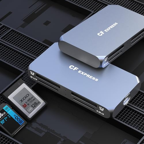 Card Reader for CFexpress Type B/XQD/SD 4.0 UHS-II - Professional 4-Slot, 10Gbps USB 3.2 Gen 2, Plug & Play, Simultaneous Read/Write, CF Express Reader for CFexpress Type B/XQD/SD/SDHC/SDXC/SDUC