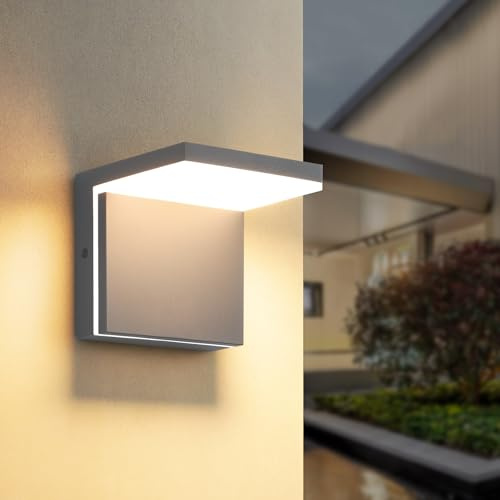 KUKAK LED Wandlampe Aussen Innen 12W,Außenleuchte Aussenlampe IP54 wasserdichte,Aluminium Modern Wand Lampe 3000K Warmweiß Aussenleuchte,Wandleuchte Außen für Terrasse Eingang Garten Balkon,Anthrazit