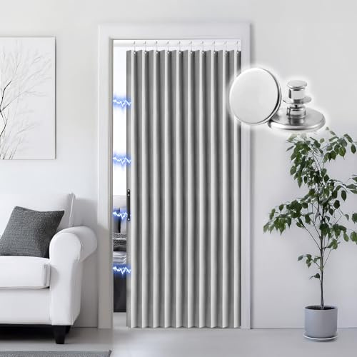 RINHARTEX Magnetischer Türvorhang für Schrank, Falttür, Akkordeon-Stil, Akkordeon-Tür, Raumteiler, Schlafzimmer, Badezimmer, Wohnzimmer, 132 x 190 cm, Grau