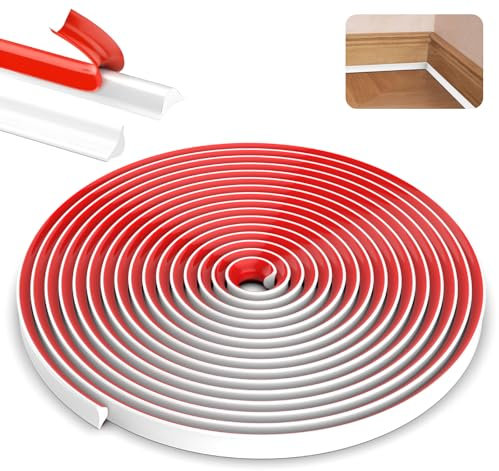 Zocipro Modanatura Autoadesiva Flessibile 5M, Striscia di Bordatura per Pareti Angolari 9x12mm, Modanatura Adesiva per Parete, Armadietti, Pavimenti, Soffitti, Battiscopa, Piastrelle (Bianco)