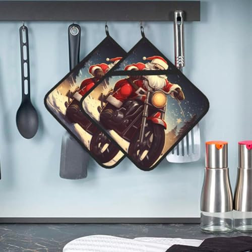 2 presine con tasca Babbo Natale motociclista equitazione presina per cucina resistente al calore presina in spugna sottobicchiere forno cuscinetti caldi guanti da cucina sottopentola per cottura 20 x
