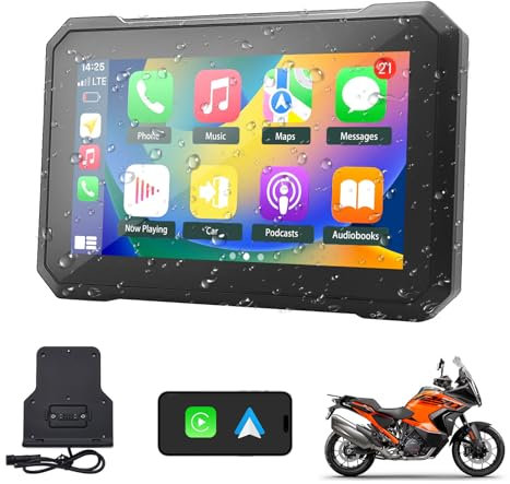 KAOLALI Schermo Wireless CarPlay e Android Auto per Moto, Aggiornamento Portatile da 7 Pollici con Touch Screen Impermeabile IPX7 con Navigazione, Bluetooth, Assistente Siri/Google