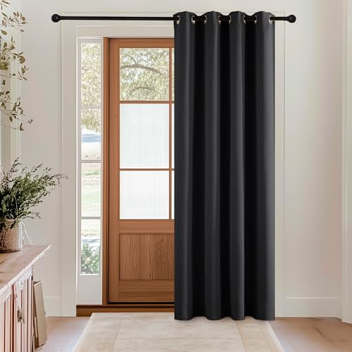KGORGE Türvorhang Blickdicht Vorhang 230cm Lang Thermovorhang Hitzeschutz | Schwarz,1 Stück,H 230 x B 140 cm,Verdunkelungsvorhang mit Ösen,Blackout Curtain,Sonnenschutz,für Wohnzimmer/Schlafzimmer