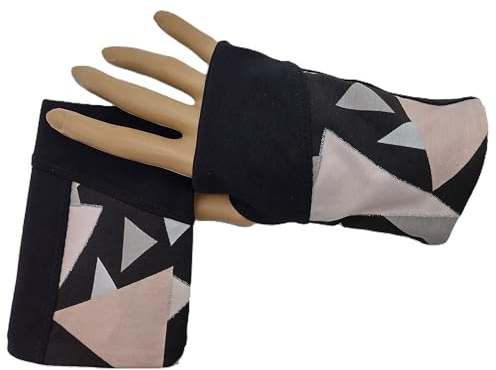 Pulswärmer, kurze Handstulpen rosa Dreiecke, 95% Baumwolle, 5% Elasthan