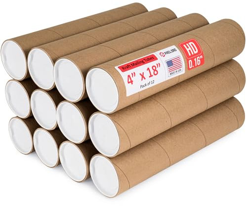 Paclord 10,2 x 45,7 cm robuste, verstärkte Versandrolle, Packung mit 12 Röhren mit 24 Kappen, sichere USPS-genehmigt, ideal für den Versand und die Aufbewahrung von Drucken, Kunstwerken, Postern oder