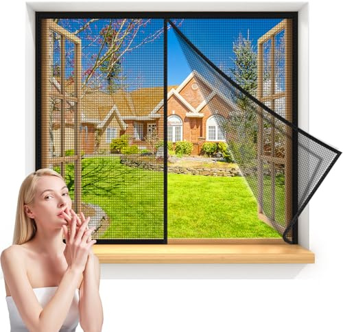 Magnet Fliegengitter 135x190cm Magnetischer Fliegenvorhang Langlebiger Kratzfest Magnetvorhang Klebmontage mit Klettband für Küche Wohnzimmer Schlafzimmer Hof Schwarz