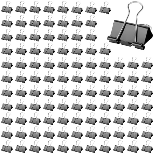 PUCSIQ 120 Stück Foldback Klammern 32mm, Metall Binder Clips | für Büro, Schule und Haushalt - Starke Büroklammern, Papierklammern, Schwarz