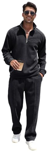 amropi Uomo Tuta in Velluto a Coste Felpa Foderati in Pile con Cerniera e Pantaloni Sportiva Set Nero, M