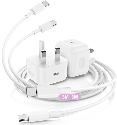DGVERS 2Pack 20W USB C Charger Plug for iPhone 17/16/15 & 3+3M USBC Cable | Type C USBC Charger UK Wall Phone Power Adapter USBC Lead for iPhone 17 Air, 17/16/15 Pro, Pro Max, 16e,16/15 Plus, Pad