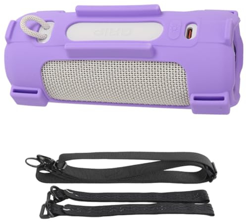 Custodia protettiva in silicone per JBL Grip, custodia morbida e flessibile da viaggio con tracolla staccabile e cinturino fisso per bicicletta (viola)
