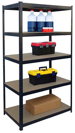 Relaxdays Schwerlastregal, HxBxT 180x100x60 cm, Traglast 1250 kg, 5 MDF-Ebenen, Lagerregal Keller, zum Stecken, schwarz