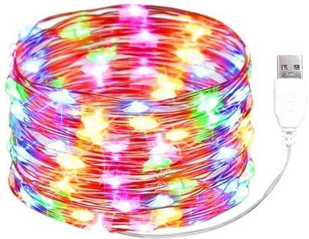 Kaleora USB LED Lichterkette, 5M 50 LED Bunte Kupferdraht Lichterkette mit Stecker, USB-Betrieben, Micro Draht Lichterketten für Weihnachten Halloween Hochzeit Innen Party Deko
