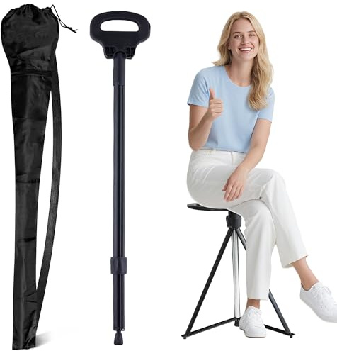 Bastone da passeggio pieghevole con sedile, leggero bastone da passeggio in alluminio 2 in 1 per anziani, sgabello portatile con borsa per il trasporto