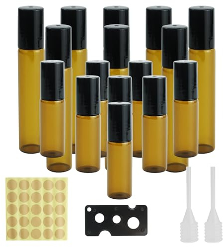 FAREASTSHOP 16 Piezas Botellas Rollon, Rellenable Perfume Roll 5ml/10ml, Botellas Roll On Cristal con Roll-on Bola de Acero Inoxidable, para Aceites Esenciales, Masajes, Perfumes, Aromaterapia