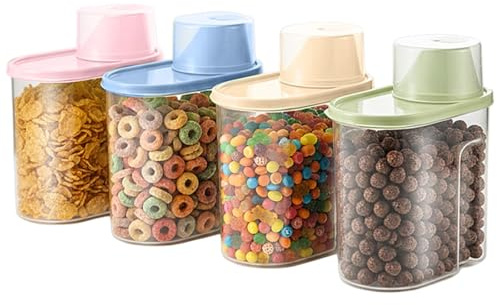 GREENSAPPIRE Botes Cocina Juego de 4 – Recipientes Herméticos para Cereales y Alimentos Secos – Contenedores Despensa con Tapa Vertedora – Plástico Sin BPA – Diseño Estrecho 10 cm (1.9L 4 piezas)