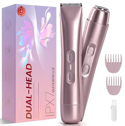 Rasoir pour femme, 2 en 1, double tête, rechargeable par USB, pour le visage, rasoir électrique pour les jambes, les bras et le visage, étanche IPX7 (or rose)