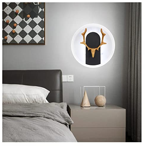 VDOQTLJT vägglampa modern LED-vägglampa foajé korridor sovrum bilampa järn akryl vägglampor rumsdekoration LED ljuskrona tak (roundsvart, varmvit)