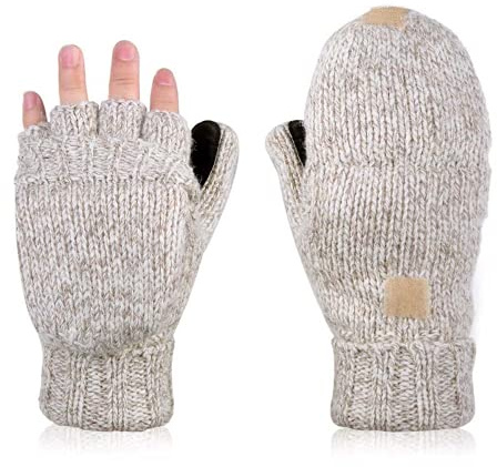 AOKAY Damen Winter Fingerlose Handschuhe Fingerlose Handschuhe Strickhandschuhe mit Klappfinger