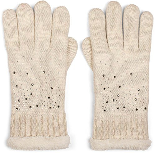 styleBREAKER warme Handschuhe mit Strass und Fleece, Winter Strickhandschuhe, Damen 09010010, Farbe:Beige (One Size)