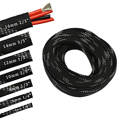 Flexibler Kabelschlauch aus PET, erweiterbar, 9,1 m, 2/7,6 cm, Silber und Schwarz