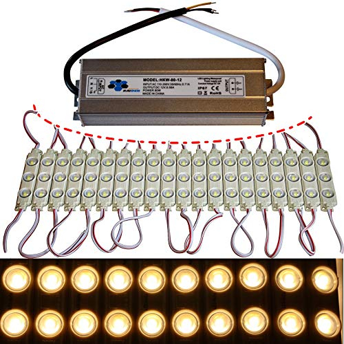 LED Module +- Netzteil - warmweiß 3000K - 12V - 3x 5730 SMD Chip Injektion Licht (50x mit Netzteil)