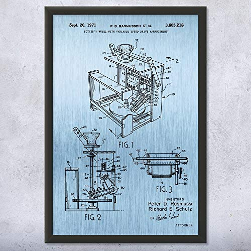 Framed Potters Wheel Print, Pottery Wall Art, Potter Gifts, Pottery Class Decor, Artist Gift, Ceramics Store Art Blue Steel (11x14)