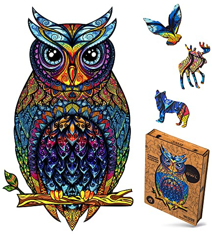 UNIDRAGON Original Holzpuzzle — Charmante Eule, 101 Teile, King Größe 9.9 х 17.1 Zoll (25 х 43 cm) Schöne Geschenkverpackung, Einzigartige Form Erwachsene und