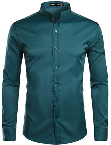 PARKLEES - Camicia da uomo a manica lunga, slim fit, facile da stirare, con colletto a punta, per l'ufficio e il tempo libero, blu-verde, M
