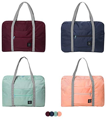 SITAKE 4 Pcs Foldable Travel Duffel Bag, Waterproof Lightweight Carry-on Bags, Suitable for Overnight, Holiday, Shopping, Weekends, Outing, Gym(Wine Red/Navy Blue/Sky Blue/Light Pink)