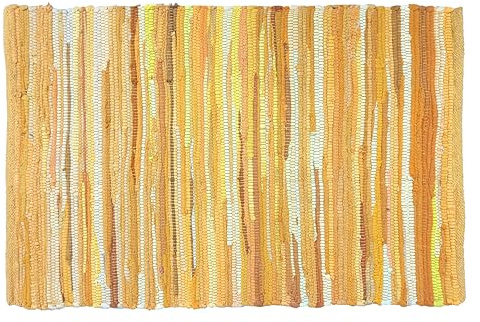 Cotton Hand Woven Chindi Rug 2x3 Feet - Mustard, Farmhouse Small Soft Durable Handmade Throw Carpet for Entryway, Kitchen, Laundry Room | Yellow Braided Textured Rectangular Rag Rugs for Bathroom