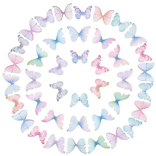 SUNNYCLUE 180 Stück Schmetterlinge aus Stoff Schmetterling Dekorationen Organza Schmetterling 3D Schmetterlinge Deko Ornament Schmetterlingsflügel für DIY Nähen Basteln Wandschmuck Kleidung Haarclips