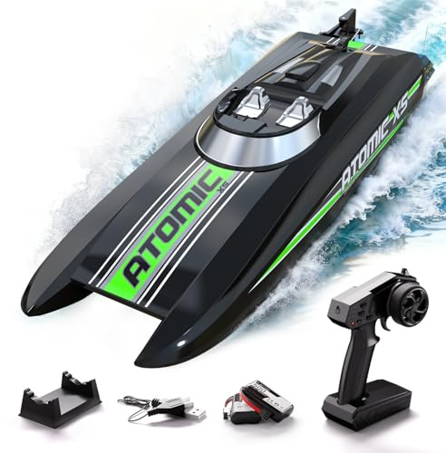 volantexrc Remote Control Boats for Pools and Lakes 20+MPH AtomicXS High Speed RC Boat for Adults Toy Boat Gifts with 2 Batteries & Reverse Function (795-5 Black)