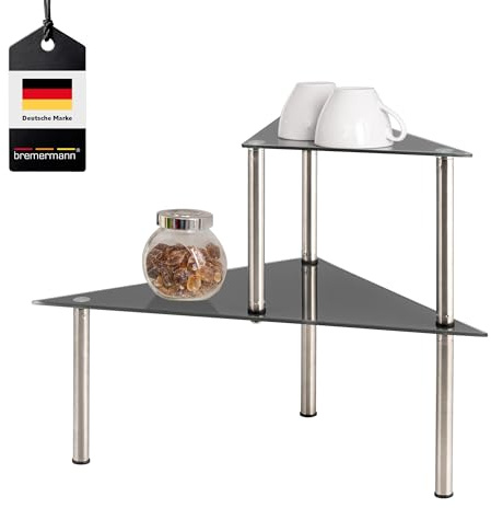 bremermann Glas-Eckregal, Küchenregal mit Glasplatten und Edelstahlfüßen (Grau)