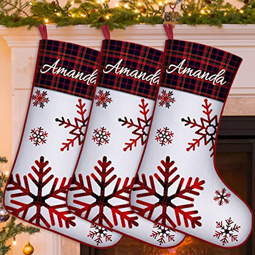SIMIEEK Personalisierte Weihnachtsstrümpfe Set von 3 benutzerdefinierten Weihnachtsstrümpfen mit Namen Weihnachtsstrümpfe individuelle Dekorationen Geschenke für Familie