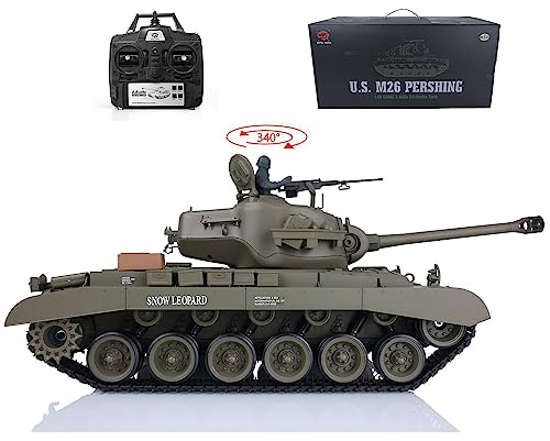 wheelfun 2,4 GHz Heng lång 1/16 skala M26 Pershing RTR RC tank modell – 340° roterande torn, Somke enhet, infraröd strid, lyfttunna, ljus och ljud, BB-fotografering, Airsoft Tank