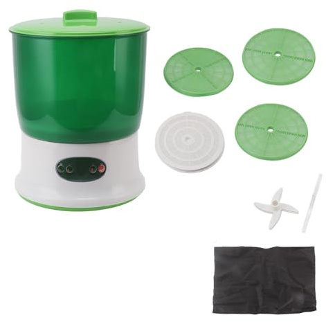 Sojasprossenmaschine, Samensprossen-Kits, LED-Anzeige, Zeit, Intelligenter Automatischer Sojasprossen-Maker, 3-Schichten-Funktion, Große Kapazität, Samenwachstum für Rettich, (EU-Stecker 220 V)