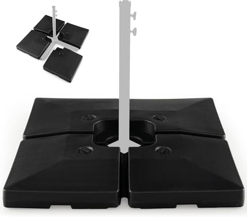 GOPLUS Pied de Parasol 4 Pièces, Support de Parasol Rempli d'eau 20L et Sable 129KG, Dalle Parasol Déporté Carrées avec Becs à Remplissage Facile, Noir