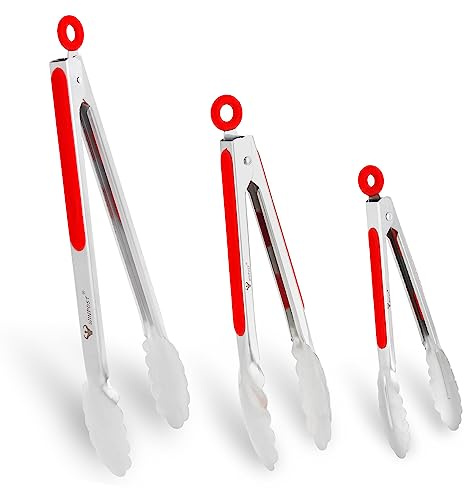Premium kökstång grilltänger rostfritt stål kötttänger kök för matlagning, 21 cm, 27 cm och 34 cm kökstång set om 3 kökstång (21 cm + 10 tum (27 cm) + 13 tum (34 cm))